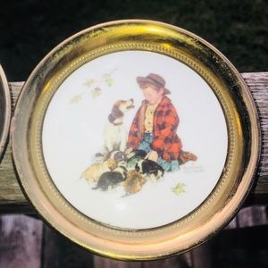RARE VTG Gorham Norman Rockwell Coaster Set